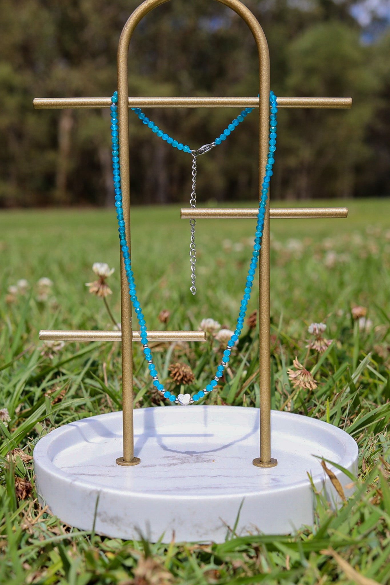 Natural Apatite with Stainless Steel Heart Choker