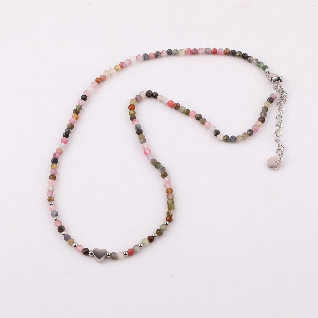 Natural Tourmaline with Stainless Steel Heart Choker
