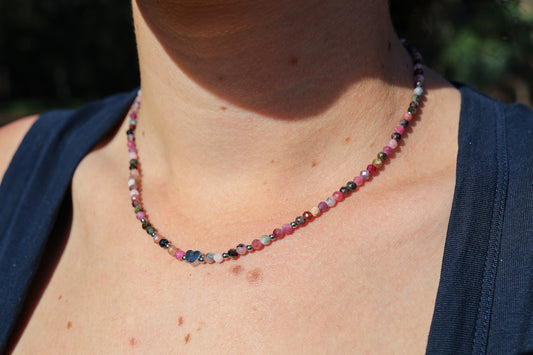 Natural Tourmaline with Stainless Steel Heart Choker