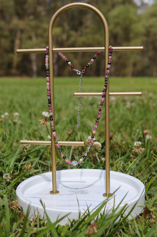 Natural Tourmaline with Stainless Steel Heart Choker
