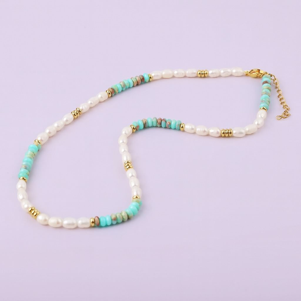 Natural Snakeskin Jasper with Freshwater Pearl Choker