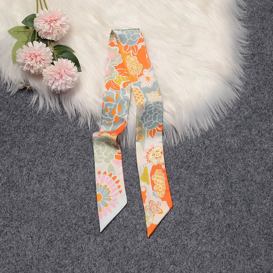 Mulberry Silk - Vintage Hair Ribbon - Orange Floral