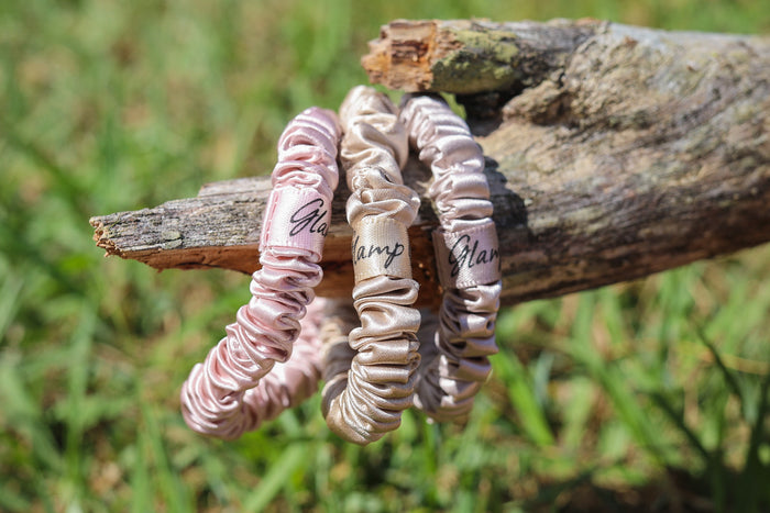 1 cm Mulberry Silk Hair Ties - 3 Pack (Caramel, Pink & Taro)