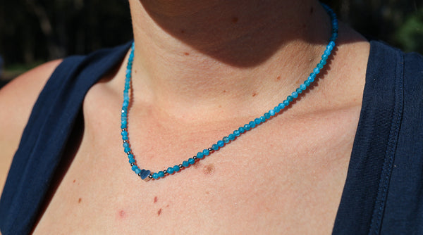 Natural Apatite with Stainless Steel Heart Choker