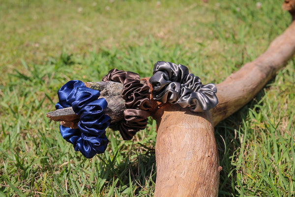 Mulberry Silk Hair Scrunchies - Midnight Moods Trio (Navy, Coffee & Charcoal)