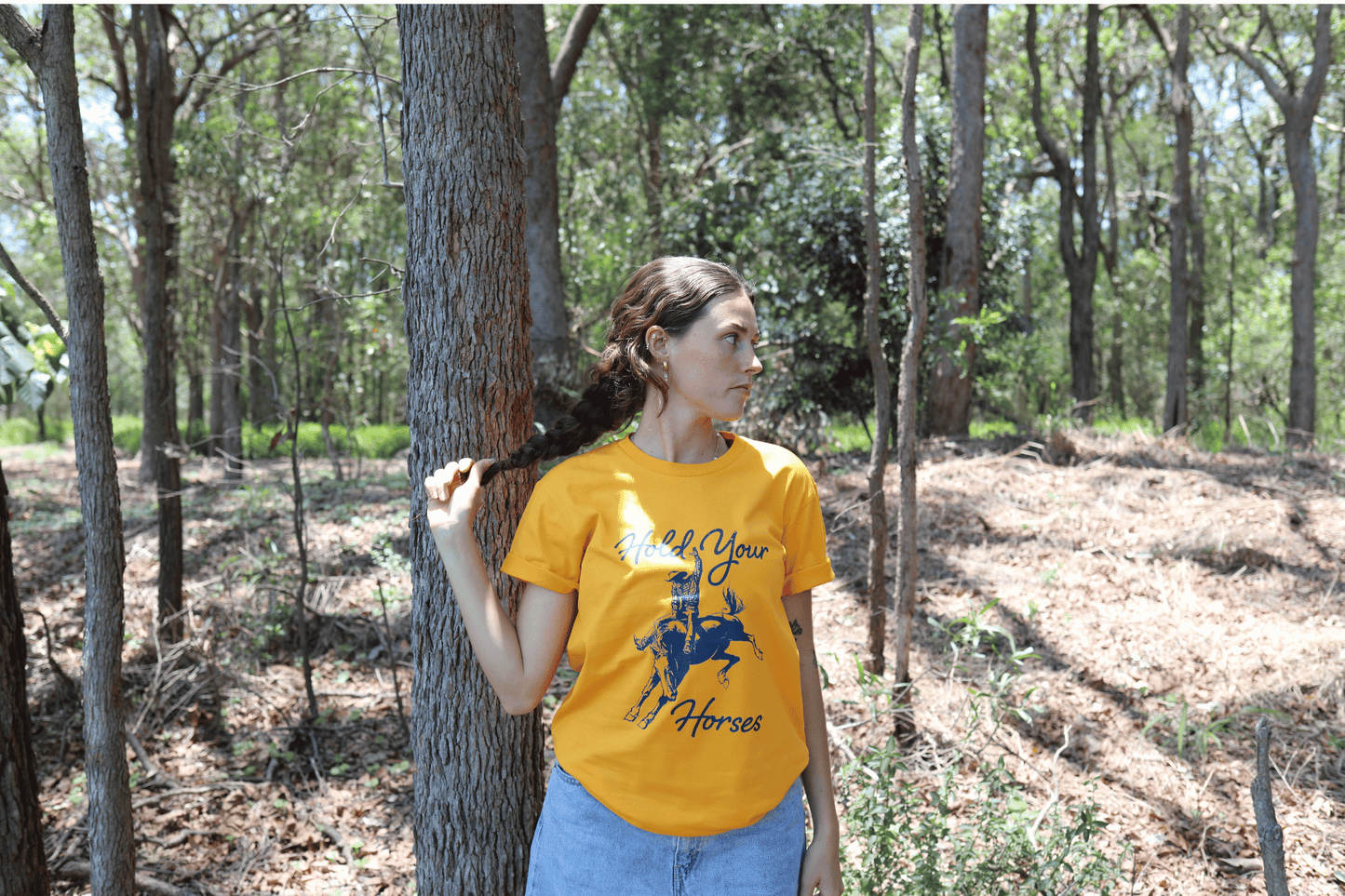 Hold Your Horses Tee ~ Gold