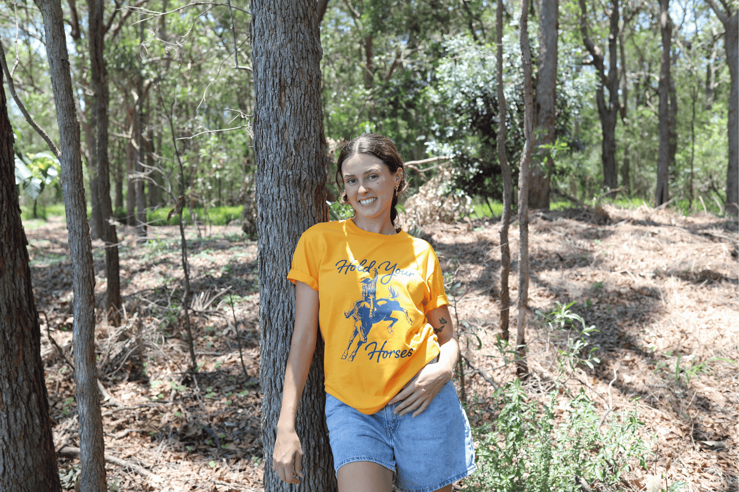 Hold Your Horses Tee ~ Gold