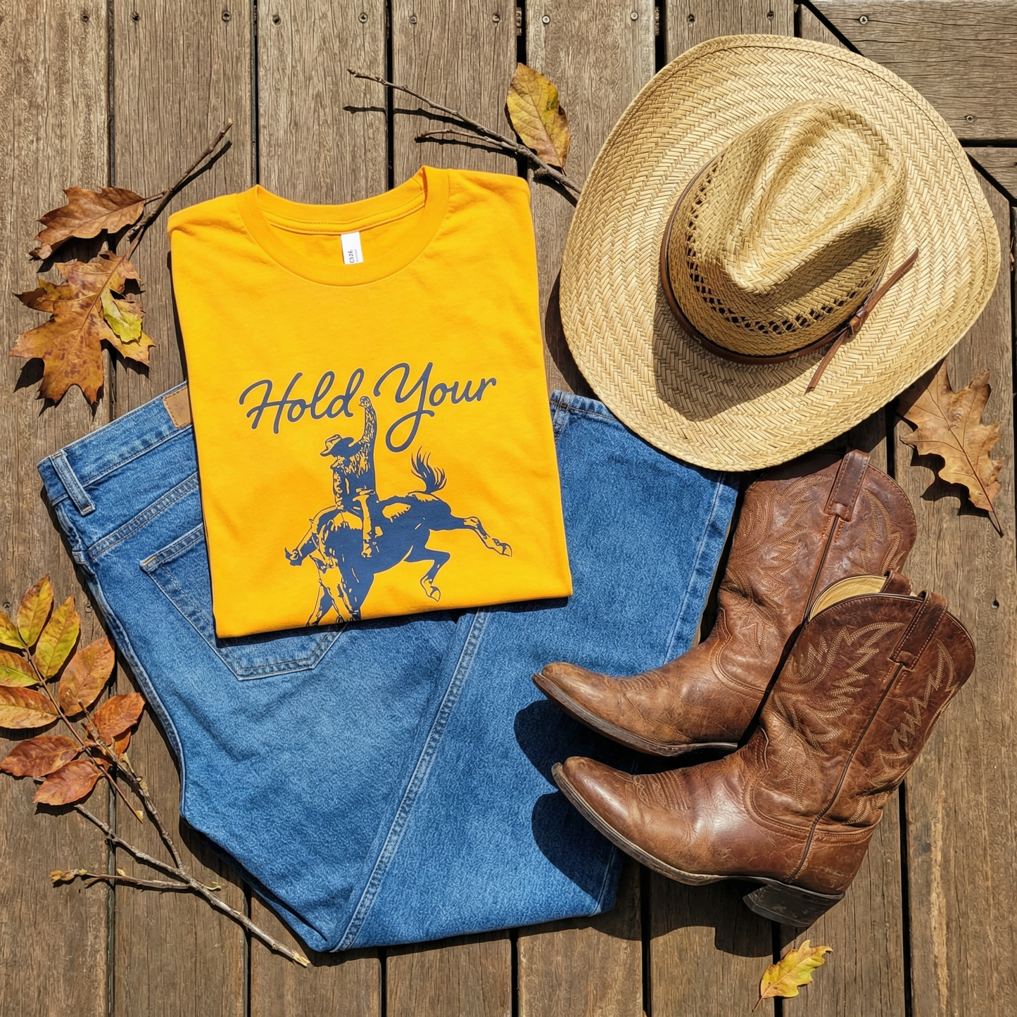 Hold Your Horses Tee ~ Gold