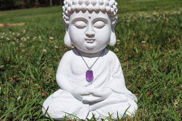 Rough Cut Vintage Pink Amethyst Pendant Necklace - Silver