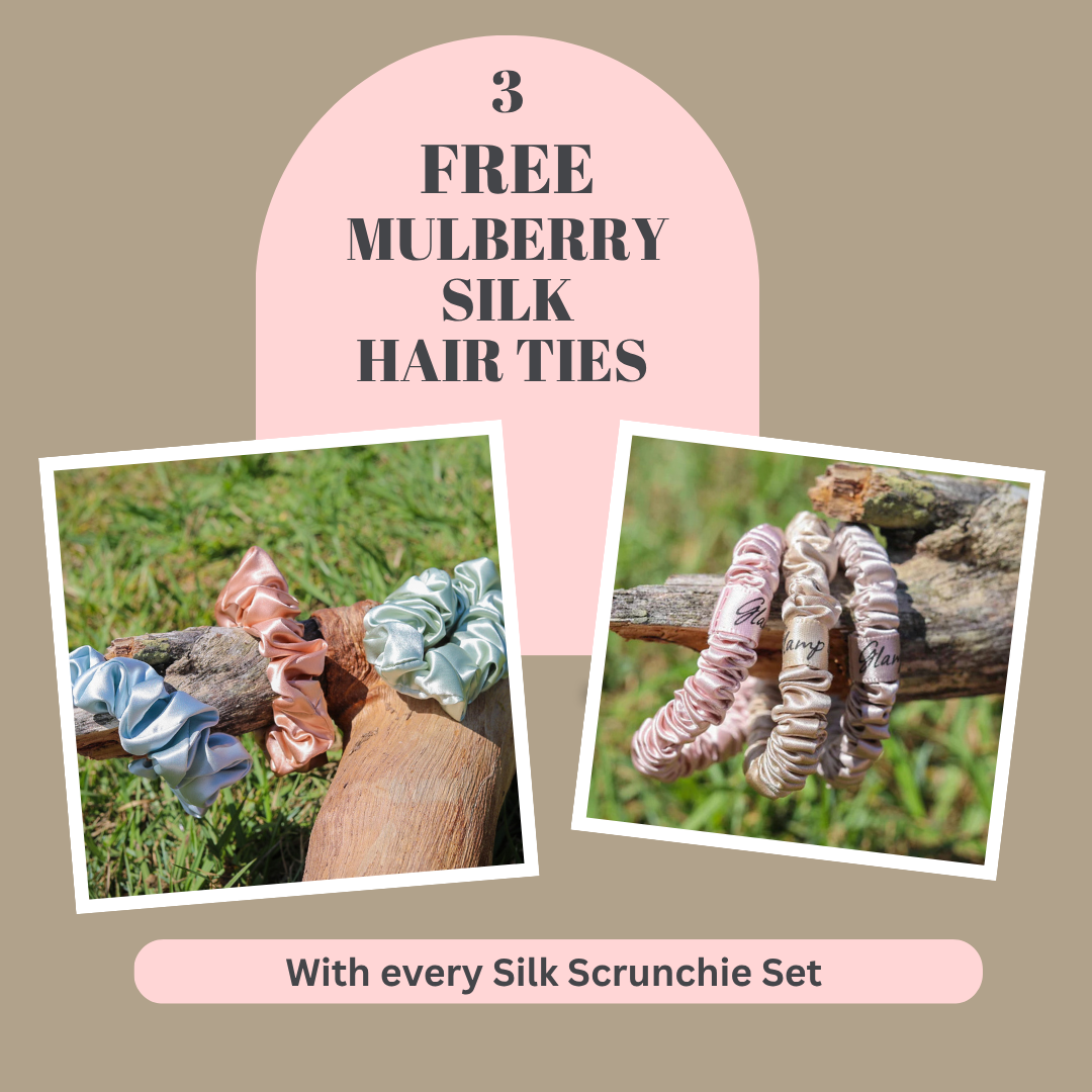 Mulberry Silk Hair Scrunchies - Desert Dawn Trio (Sky Blue, Pea Green & Rose Gold)