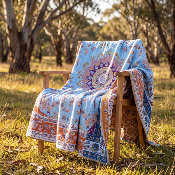 Reversible Boho "Saffron Sky" Summer Blanket