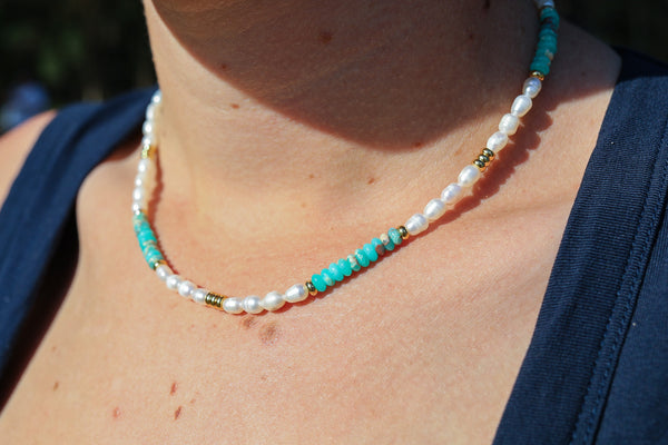 Natural Snakeskin Jasper with Freshwater Pearl Choker
