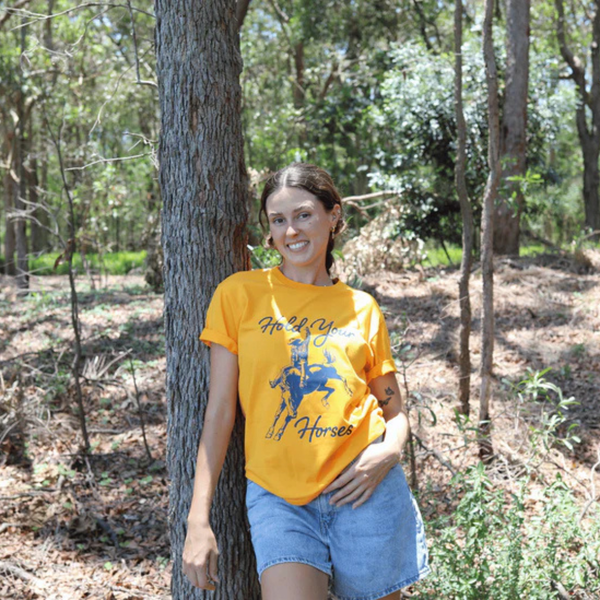 Hold Your Horses Tee ~ Gold
