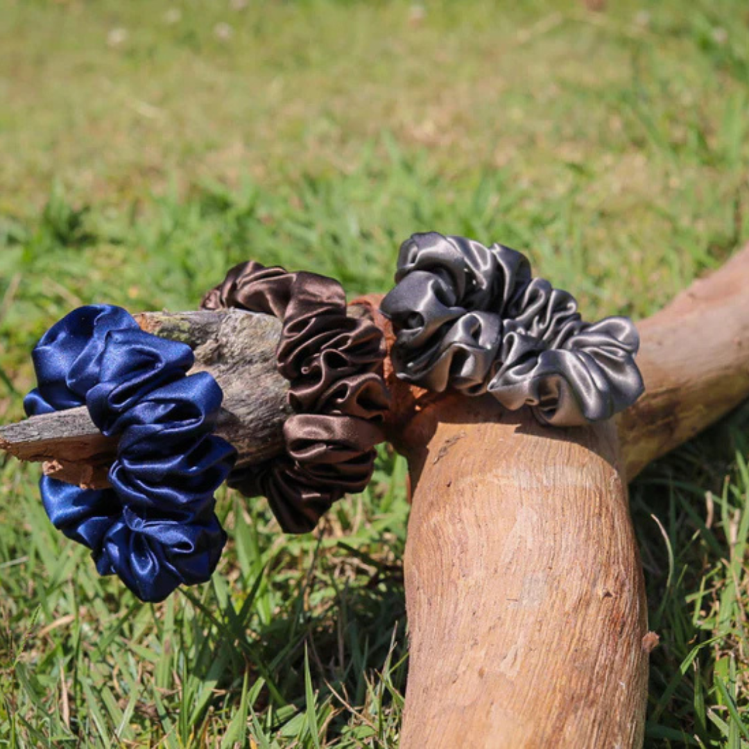 Mulberry Silk Hair Scrunchies - Midnight Moods Trio (Navy, Coffee & Charcoal)