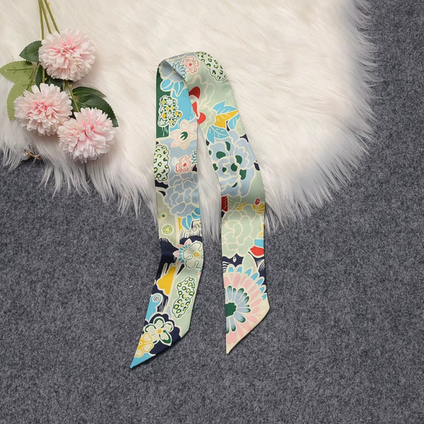 Mulberry Silk - Vintage Hair Ribbon - Blue Floral