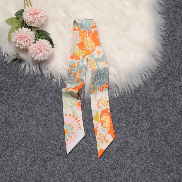 Mulberry Silk - Vintage Hair Ribbon - Orange Floral