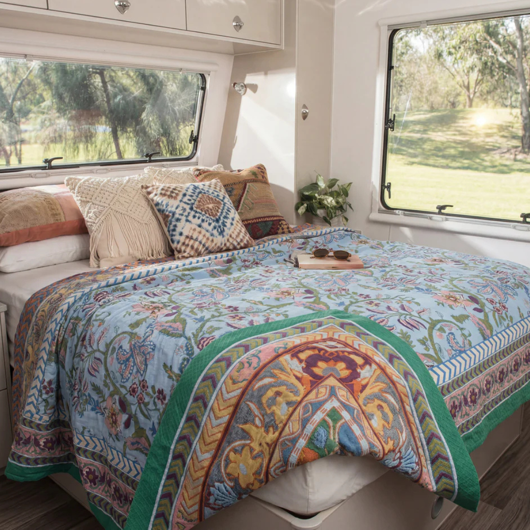 Reversable Floral Boho "Gypsy Bloom - Indigo" ~ Summer Blanket