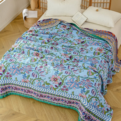 Reversable Floral Boho "Gypsy Bloom - Indigo" ~ Summer Blanket