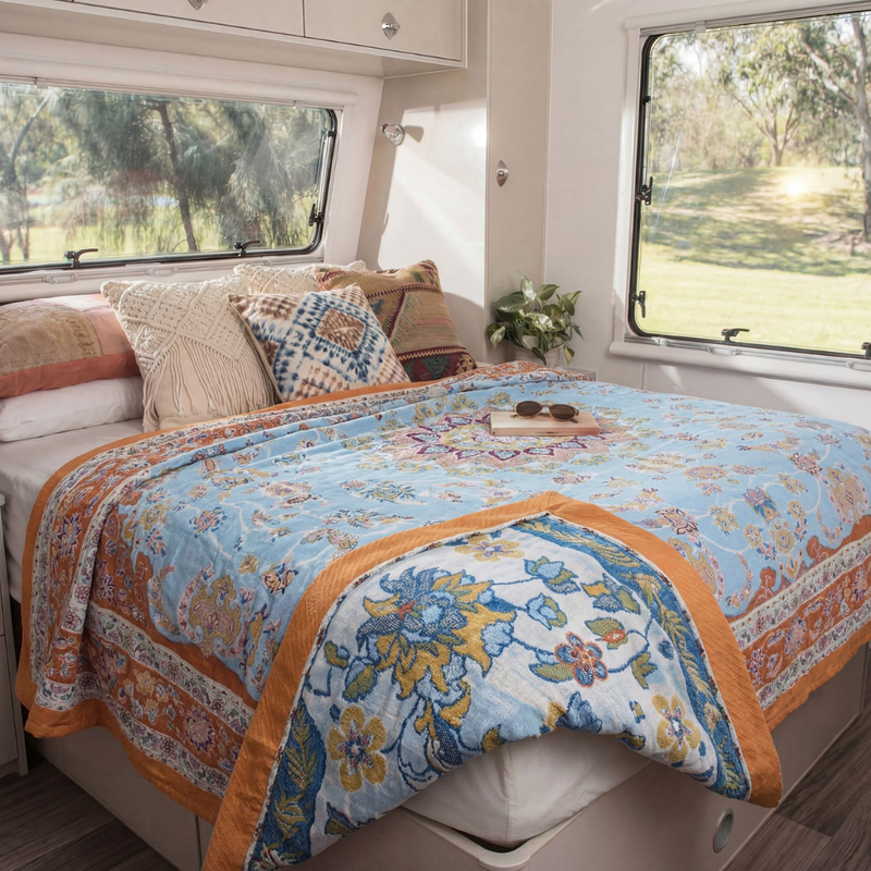 Reversable Boho "Saffron Sky" Summer Blanket