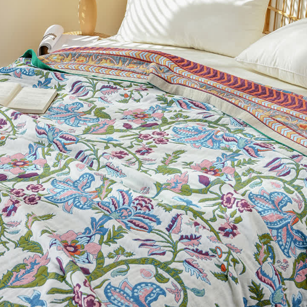 Reversable Floral Boho "Gypsy Bloom - Ivory" ~ Summer Blanket