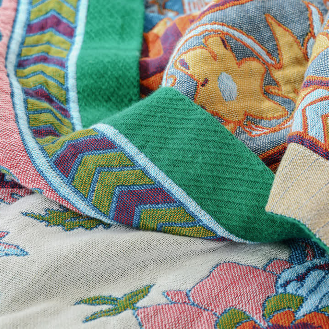 Reversable Floral Boho "Gypsy Bloom - Ivory" ~ Summer Blanket