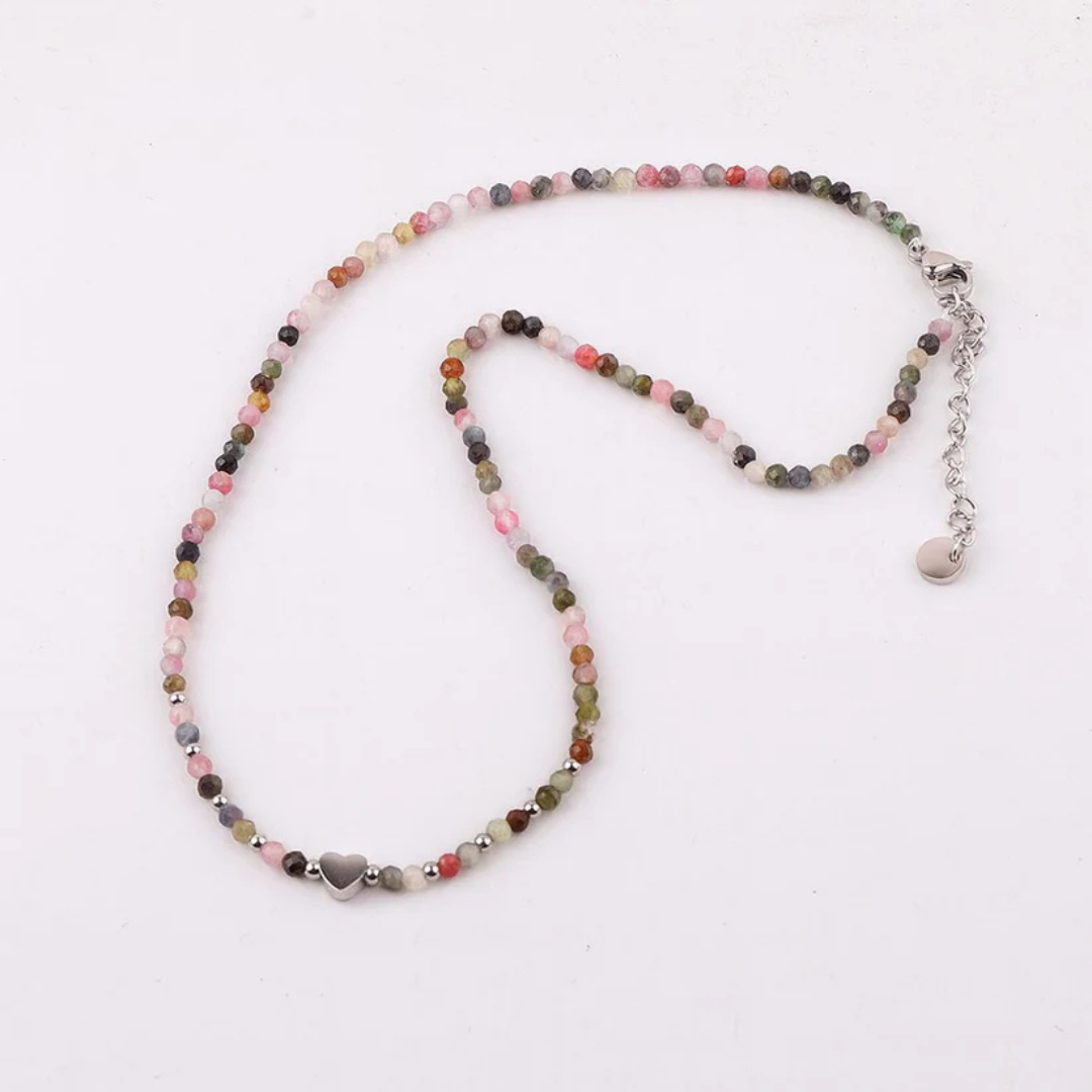 Natural Tourmaline with Stainless Steel Heart Choker