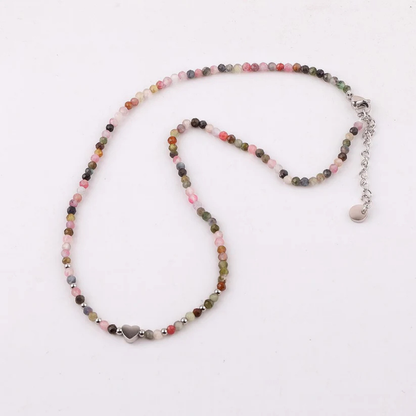 Natural Tourmaline with Stainless Steel Heart Choker