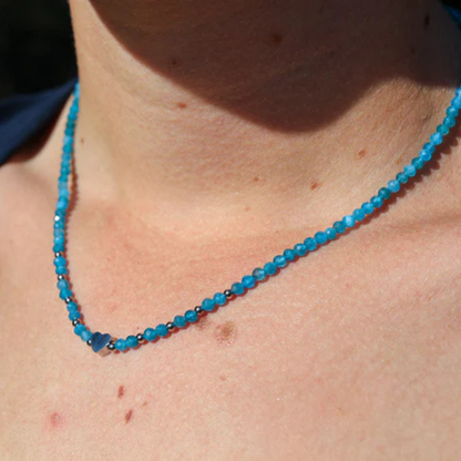 Natural Apatite with Stainless Steel Heart Choker