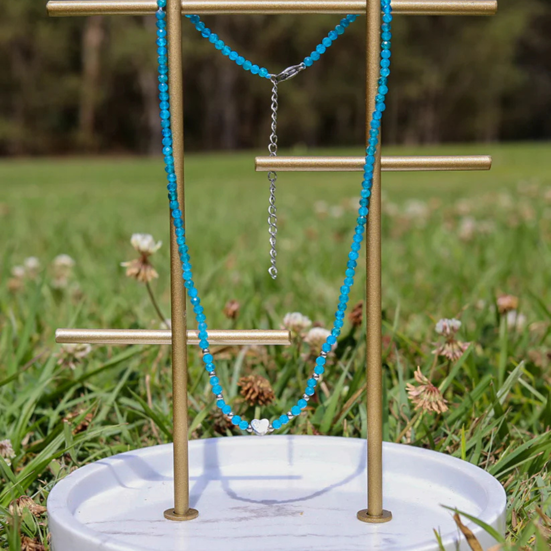 Natural Apatite with Stainless Steel Heart Choker