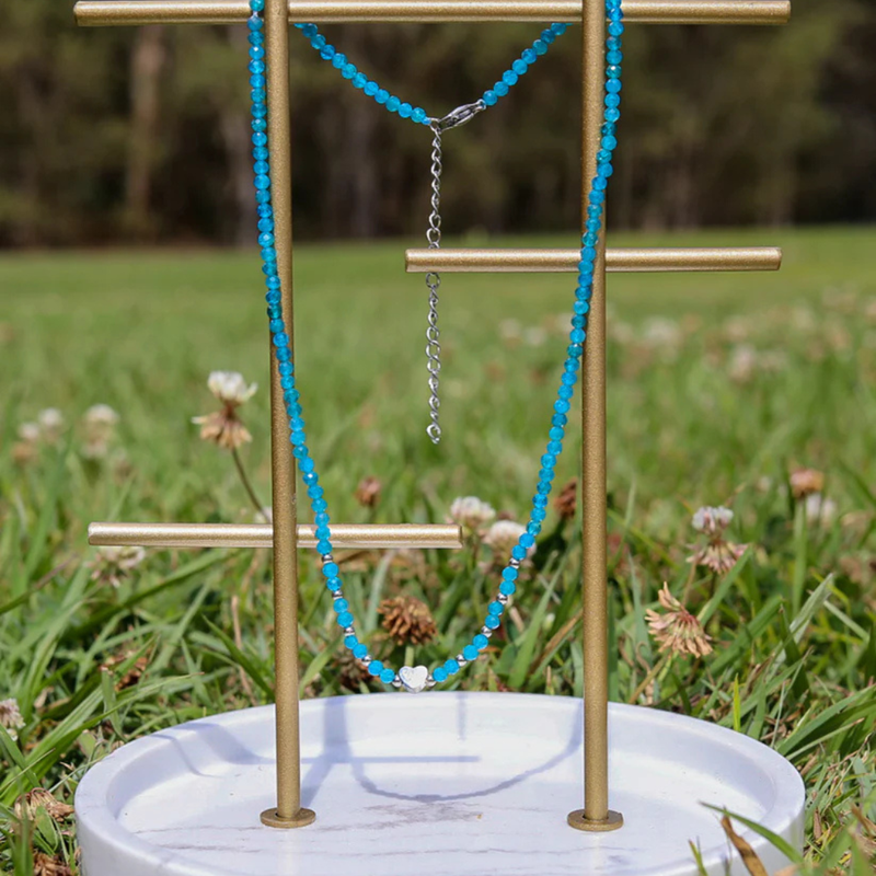 Natural Apatite with Stainless Steel Heart Choker alternate view