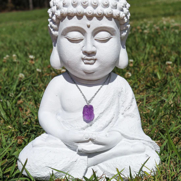 Rough Cut Vintage Pink Amethyst Pendant Necklace - Silver