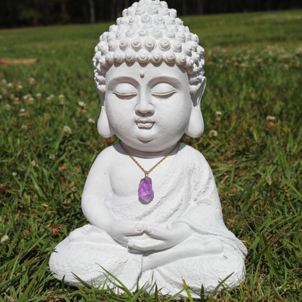 Rough Cut Vintage Pink Amethyst Pendant Necklace - Gold