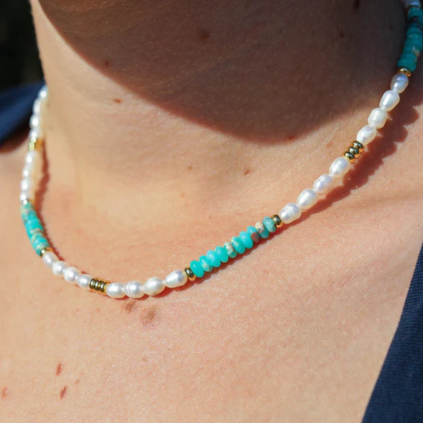 Natural Snakeskin Jasper with Freshwater Pearl Choker