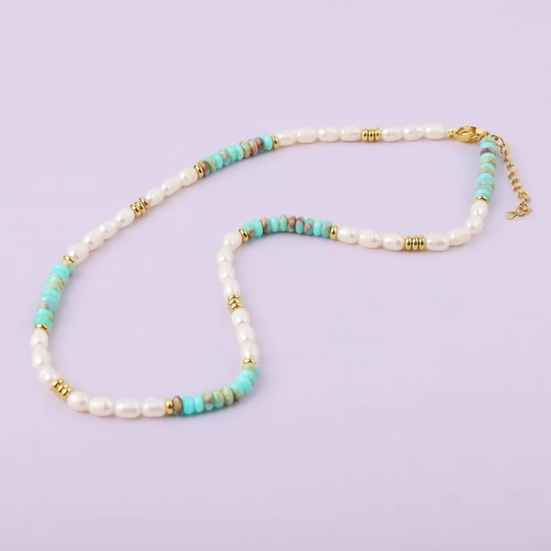 Natural Snakeskin Jasper with Freshwater Pearl Choker