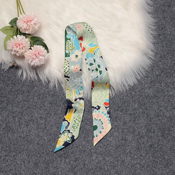 Mulberry Silk - Vintage Hair Ribbon - Blue Floral