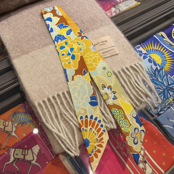 Mulberry Silk - Vintage Hair Ribbon - Yellow Floral